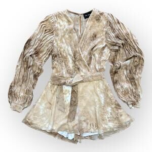The Sang Pleated‎ Brown Cream Short Romper Size L